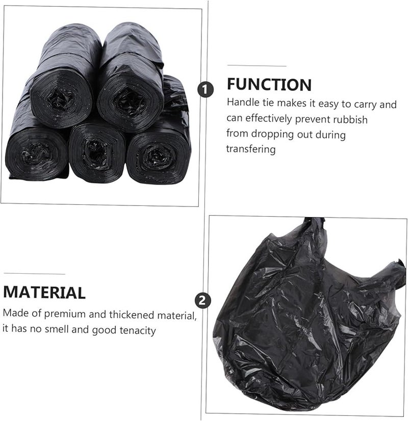 جليافي أكياس قمامة ثقيلة مقاومة للتسرب 5 لفات بمقابض قوية أسود للمنزل المطبخ المكتب - Image 4